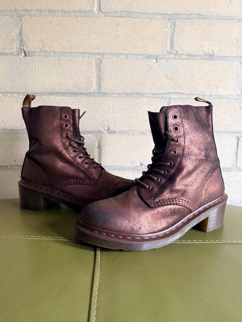 Dr. Martens Clemency bronze metallic suede heeled boot size US W 11 / UK 9 VGUC